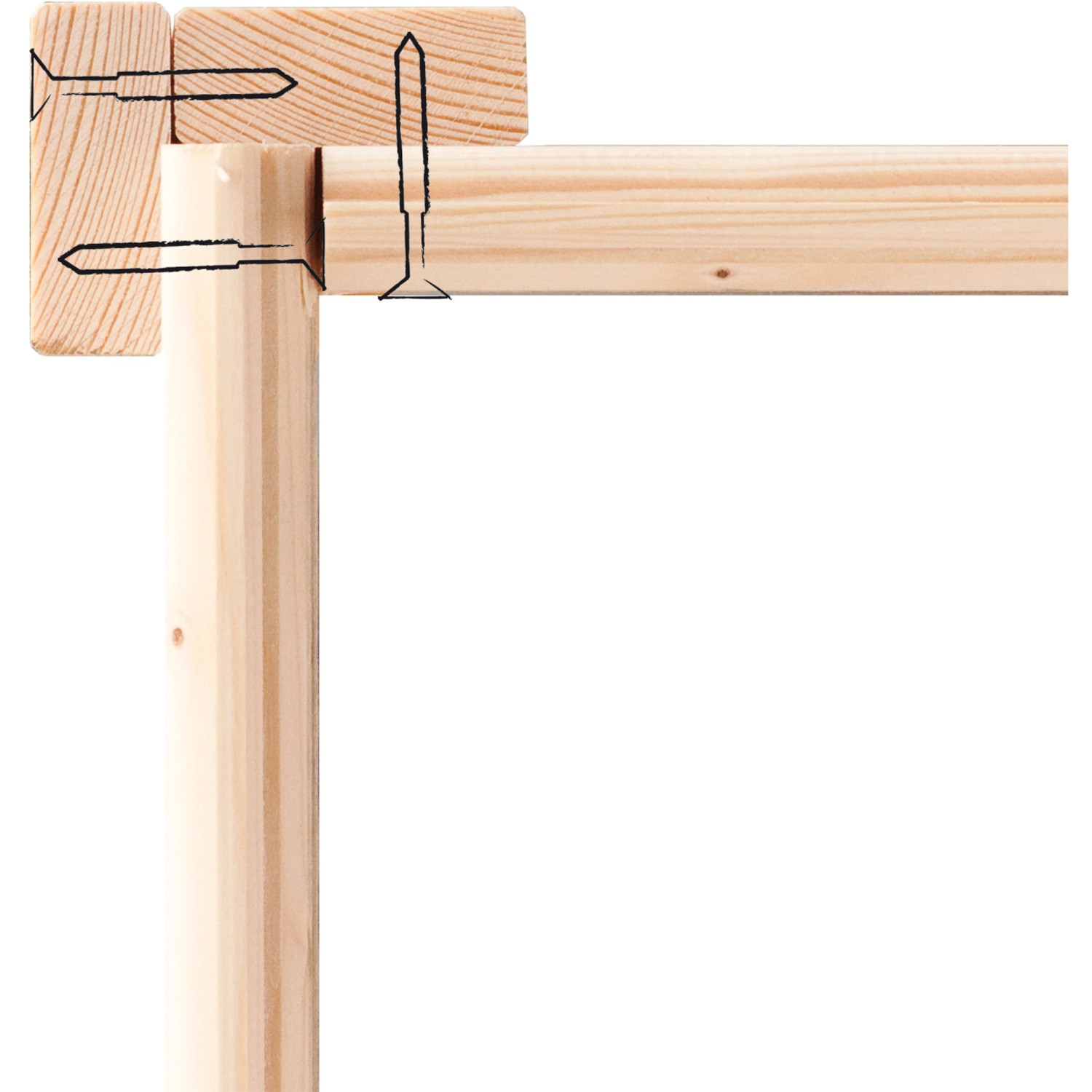 Detailansicht: Holzverbindung des Karibu Stelzenhauses mit Schrauben.