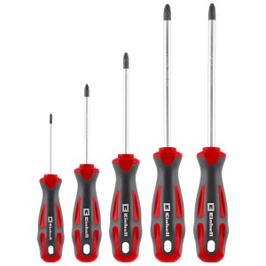 Einhell Schraubendreher-Set, 5-teilig mit PH-Profil, Chrom-Vanadium Stahl, rot-grauer Griff.