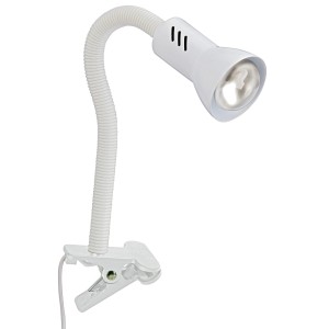 Weiße Briloner Klemmleuchte Trap mit flexiblem Hals und E14 Fassung.