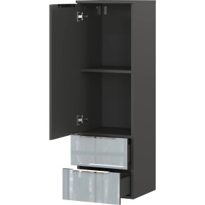 Germania Mediumschrank Vasio in Graphit-Silbergrau mit zwei Schubladen und einer offenen Tür.