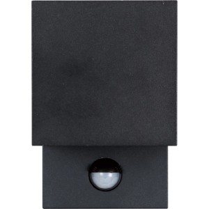 Anthrazitfarbene e2 Elektro Außenwandleuchte Qube mit Sensor für Fassadenbeleuchtung.