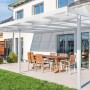 Weißes Gutta Terrassendach Premium mit Stegplatten aus Polycarbonat (5100x3060mm) über einer Terrasse mit Tisch und Stühlen.