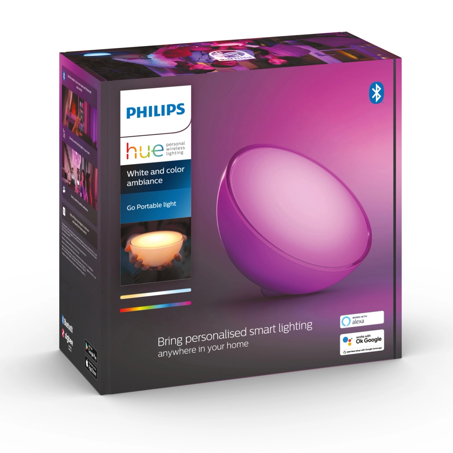 Philips Hue Go LED Tischlampe, tragbar mit Akku, in Verpackung. Smarte Leuchte für individuelles Licht.