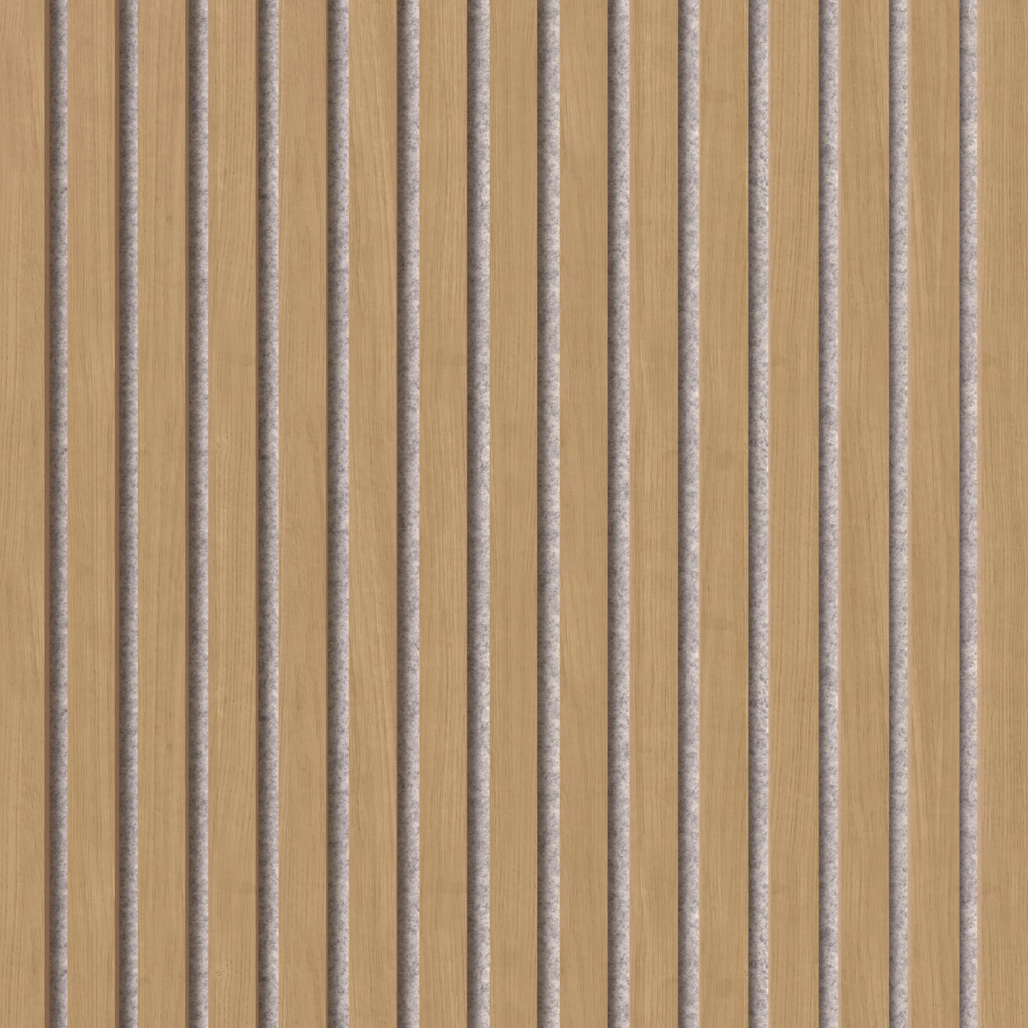 Akustikpaneel Eiche Natur auf grauem Filz: Wandverkleidung mit Holzstreifen für besseren Raumklang.