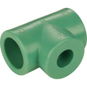 Grünes PPR-Reduzier-T-Stück DN 25 x DN 20 x DN 25 für Sanitärinstallationen.