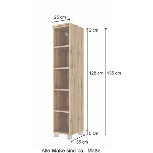 Held Möbel Midiregal Florenz, 25 cm breit, Wotaneiche Dekor mit 4 Fächern für Bad.