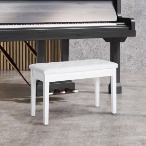 HOMCOM Klavierhocker Stauraum Gummiholz Kunstleder Weiß 76 x 36 x 50 cm