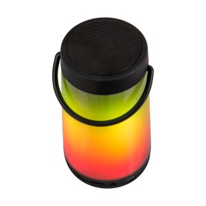Schwarze LED-Tischleuchte Festa mit Bluetooth-Lautsprecher und Farbwechsel für den Außenbereich.