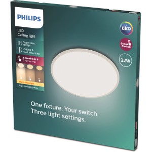 Verpackung des Philips LED-Panel Superslim SceneSwitch CL550 22W, weiße LED Deckenleuchte mit 3 Helligkeitsstufen.