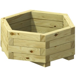 Braun gebeizter 6-Eck Pflanzkasten Anna Ø 75 cm aus Holz, ideal für Garten, Balkon und Terrasse.