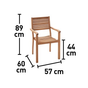 Stapelbarer Gartenstuhl Chelsea aus FSC®-Holz mit Armlehnen und Sprossen-Design.