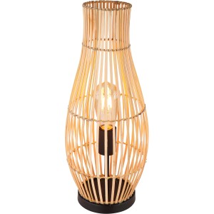 Naturfarbene Globo Tischlampe Laglio aus Bambus und Hanf, 47,5 cm hoch.