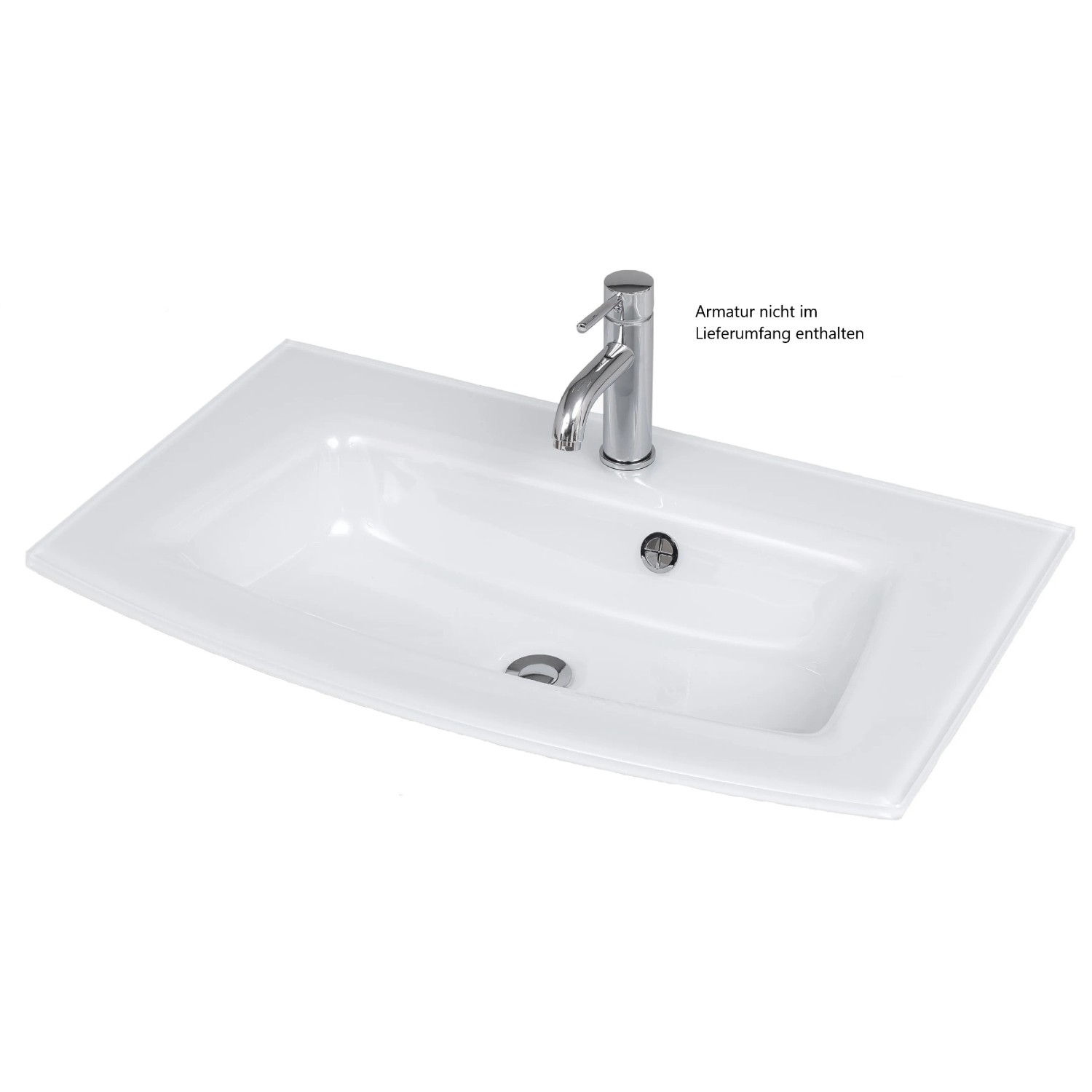Weißes Glasbecken des Held Möbel Waschtisch-Sets Salerno, Teil der Badmöbel-Sets.
