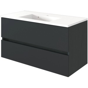 Held Möbel Einzelwaschtisch Verona, 80 cm, Grau Matt, mit Softclose und weißem Waschbecken.
