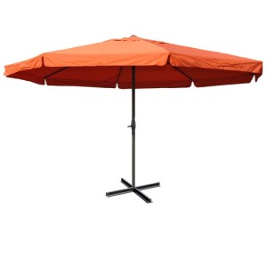 Terracottafarbener MCW Sonnenschirm Carpi Pro Ø5m mit Kurbel und Bodenkreuz.
