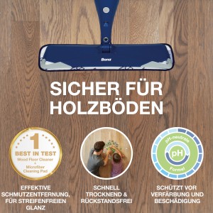 Bona Parkettreiniger: Wischmopp auf Holzboden, sichere und effektive Reinigung für Parkett.