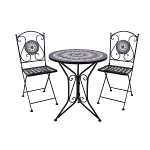 3-teiliges Balkonset Jalua von Garden Pleasure mit Mosaiktisch und zwei Stühlen in Weiß-Grau.