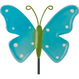 Blau-grüner Gartenstecker Schmetterling aus Eisen, 30 cm hoch, für Gartendekoration.