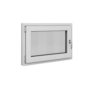 Weißes Roro Basic Kunststofffenster, 90x60 cm, DIN links, mit Dreh-Kipp-Funktion.