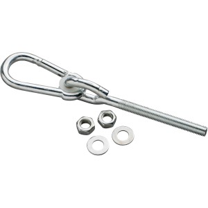 SwingKing Schaukelhaken mit Karabiner M12, 10 cm, verzinkt, mit Muttern und Ringen für Gartenspielgeräte.