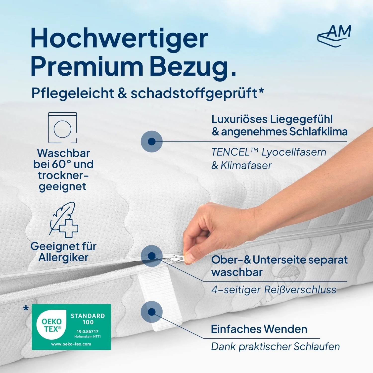 AM Qualitätsmatratzen Premium 1000 Federn/2 m² Taschenfederkernmatratze Made in Germany 120x220cm H5_7