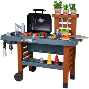 Smoby Gartenspielküche mit Grill, Spüle, Zubehör und Ablageflächen. Ideal für Outdoor-Kochspaß.