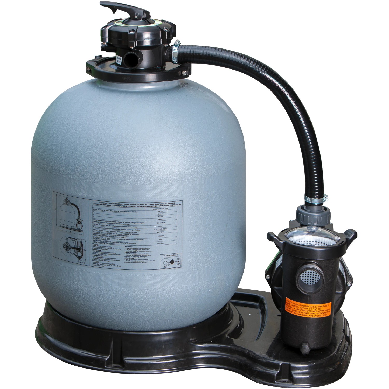 Sandfilteranlage für Gre Stahlwand-Pool Atlantis, 8 m³/h Durchflussmenge.