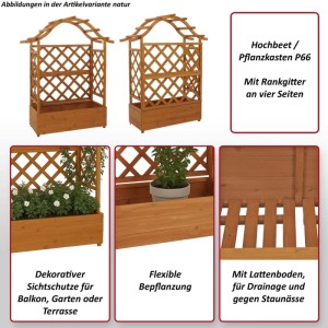 Holz Hochbeet MCW P66 mit Rankgitter, 138x110x44cm, Natur. Pflanzkasten für Garten, Balkon oder Terrasse.