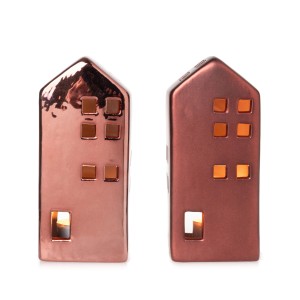 Weihnachts-Deko Teelichthaus Porzellan 13 cm Dunkelrot 2-fach Sortiert