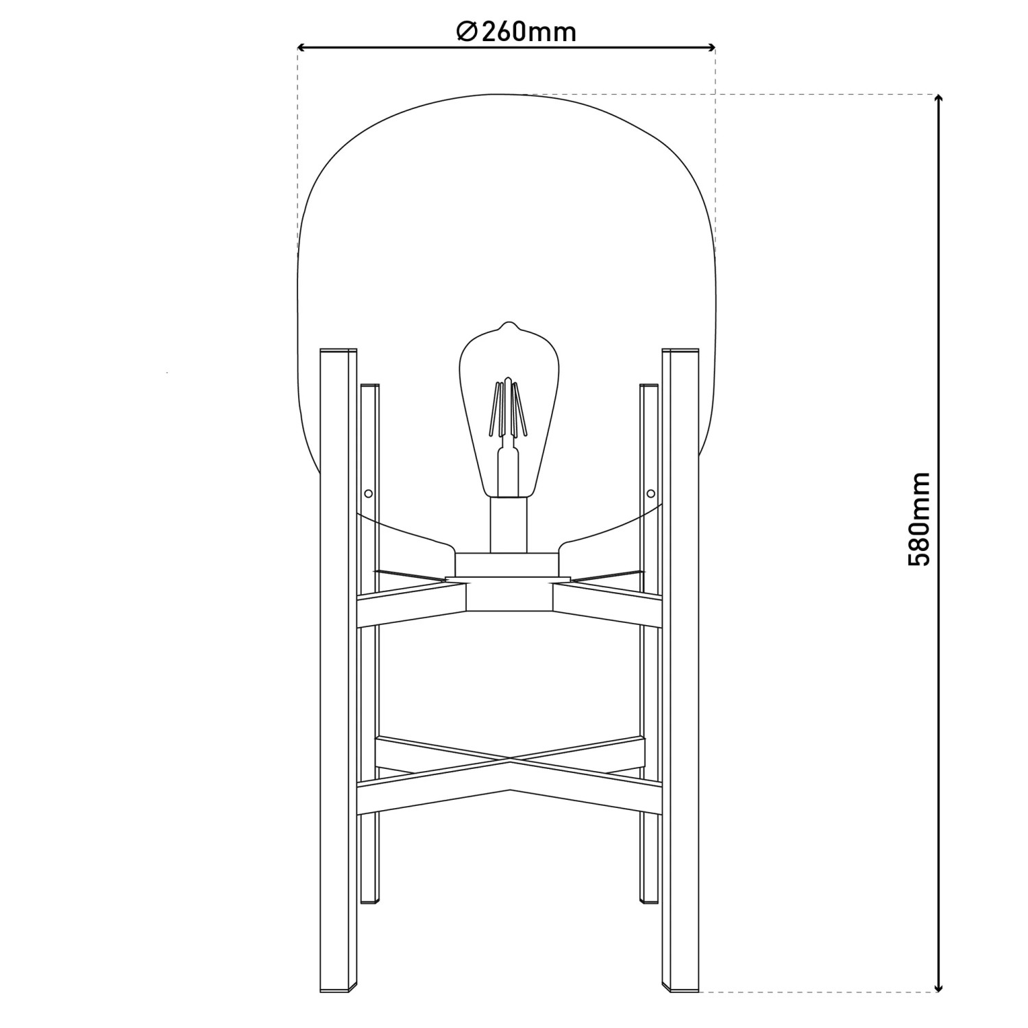 Skizze der schwarzen LED-Akku-Sockelleuchte Lora, 26x58cm, für Design-Tischlampen.