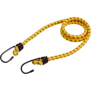 Gelb-roter Gummiexpander mit Haken, 10 mm x 100 cm, für Gepäck.