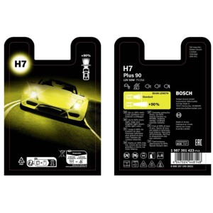 Bosch GLL H7 Plus90 Halogen-Fahrzeuglampe, 2er-Pack für bessere Sicht und Fahrsicherheit.