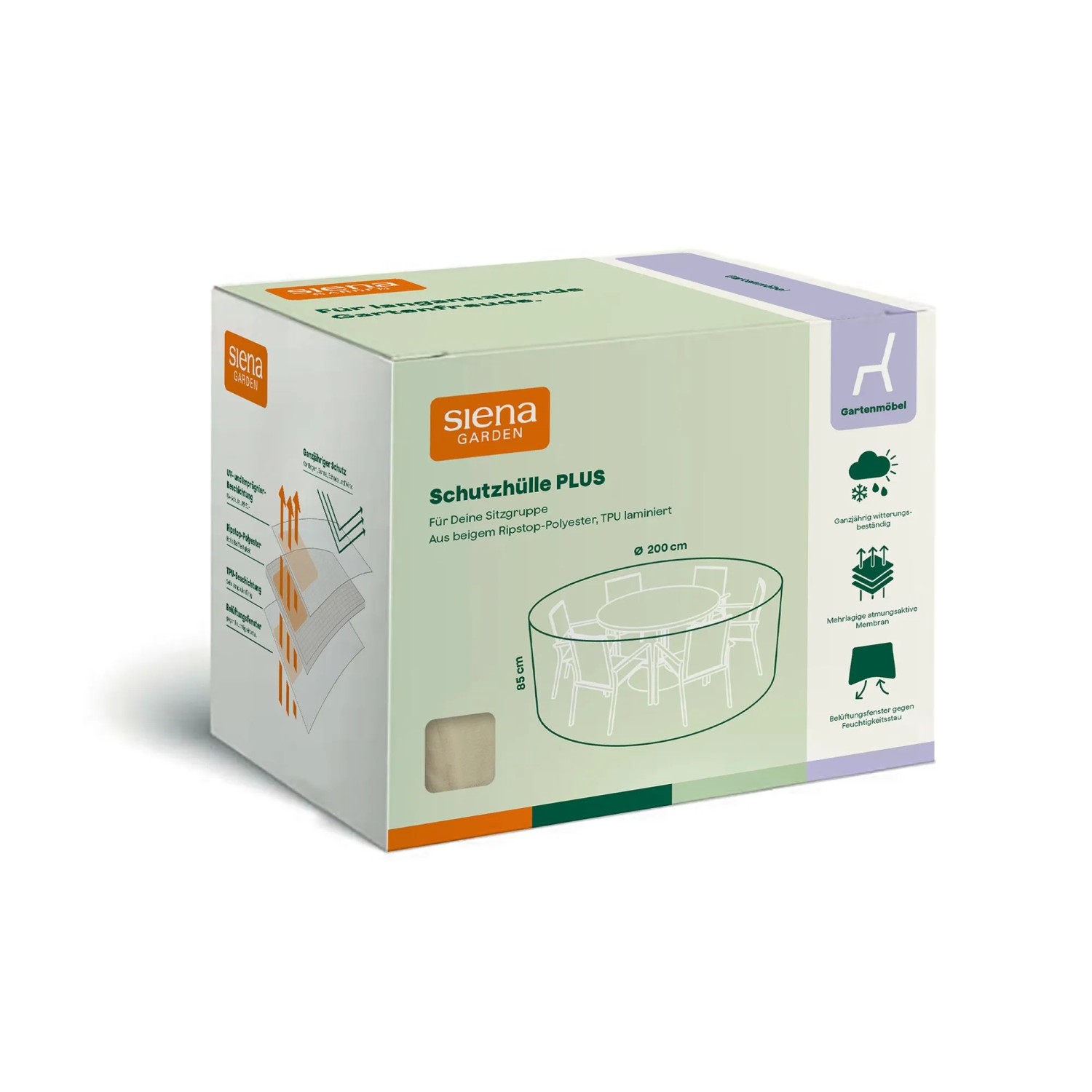 Siena Garden Schutzhülle Plus für Sitzgruppen, Ø 200cm, beige, Verpackung.