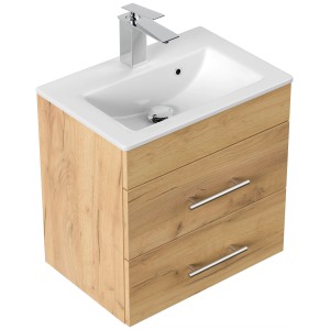 Posseik Badmöbel-Set Portus 500 SlimLine in Eiche Gold mit Waschbecken und zwei Schubladen.