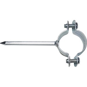 Einschlagrohrschelle, verzinkt, mit Stahlnagel, Durchmesser 26-28 mm, 2 Stück zur Rohrbefestigung.