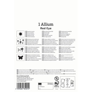 Kiepenkerl Zierlauch 'Red Eye' Blumenzwiebel, Verpackung mit Infos zu Standort, Pflege und Verwendung.