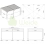 Technische Zeichnung der Weide Deluxe Plus Pergola 4x6m aus Aluminium mit allen Maßen und Lamellen.