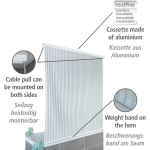 Wenko Duschrollo 128x240 cm, weiß mit Streifenmuster, zur Montage an Dusche oder Badewanne.