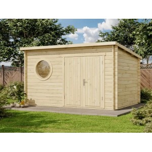 Unbehandeltes Alpholz Gartenhaus Maria-Rondo 44 B mit Pultdach, 380x280 cm.