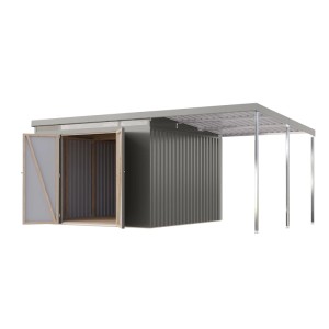 Karibu Metallgerätehaus Neos 3,5 mit Anbaudach 2 m Graualuminium