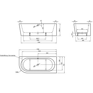 Technische Zeichnung: Ottofond Whirlpool Modena Corner Links, 178x78 cm, Maße und Details.