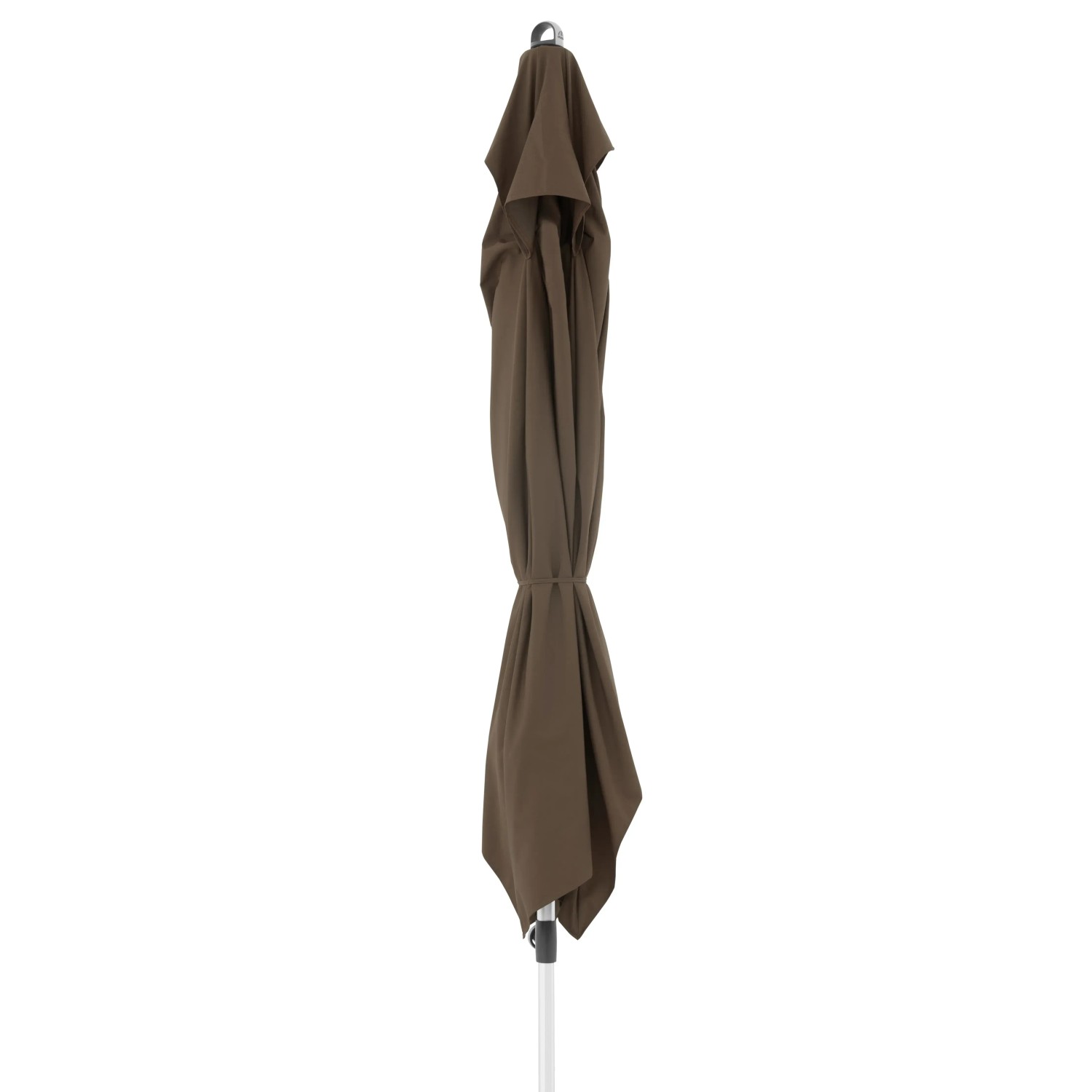 Geschlossener, rechteckiger Doppler Marktschirm Expert in Greige mit Knickfunktion.