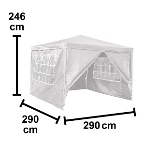 Weißer Pavillon Tavares, 290x290x246 cm, mit Maßangaben für Garten & Terrasse.