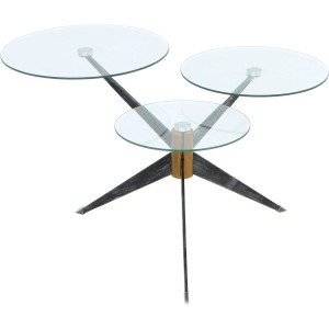 Moderner Kayoom Beistelltisch Triplet in Grau mit drei Glasplatten und Metallgestell, 75x60x46 cm.