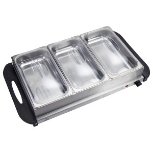 Silva Homeline Buffetwärmer SH 4.1 mit 3 Edelstahlbehältern und transparenten Deckeln.