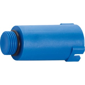 Blauer Abpress-Zapfen 21 mm (G 1/2) aus Kunststoff zum Verschließen von Wasserleitungen.