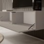 Selsey Veldio TV-Hängeboard in Greige mit geöffneten Lamellenfronten. Modernes TV-Möbel für Wohnzimmer.