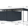Karibu Metallgerätehaus Amato 3,5 m mit Anbaudach, anthrazit, Maße: 220 x 342 x 342 cm.