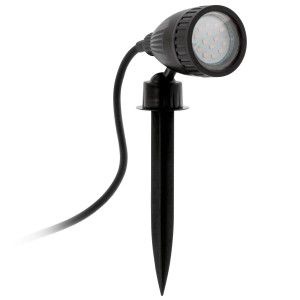 Schwarzer Eglo LED-Gartenstrahler Nema 1 mit Erdspieß für den Außenbereich.