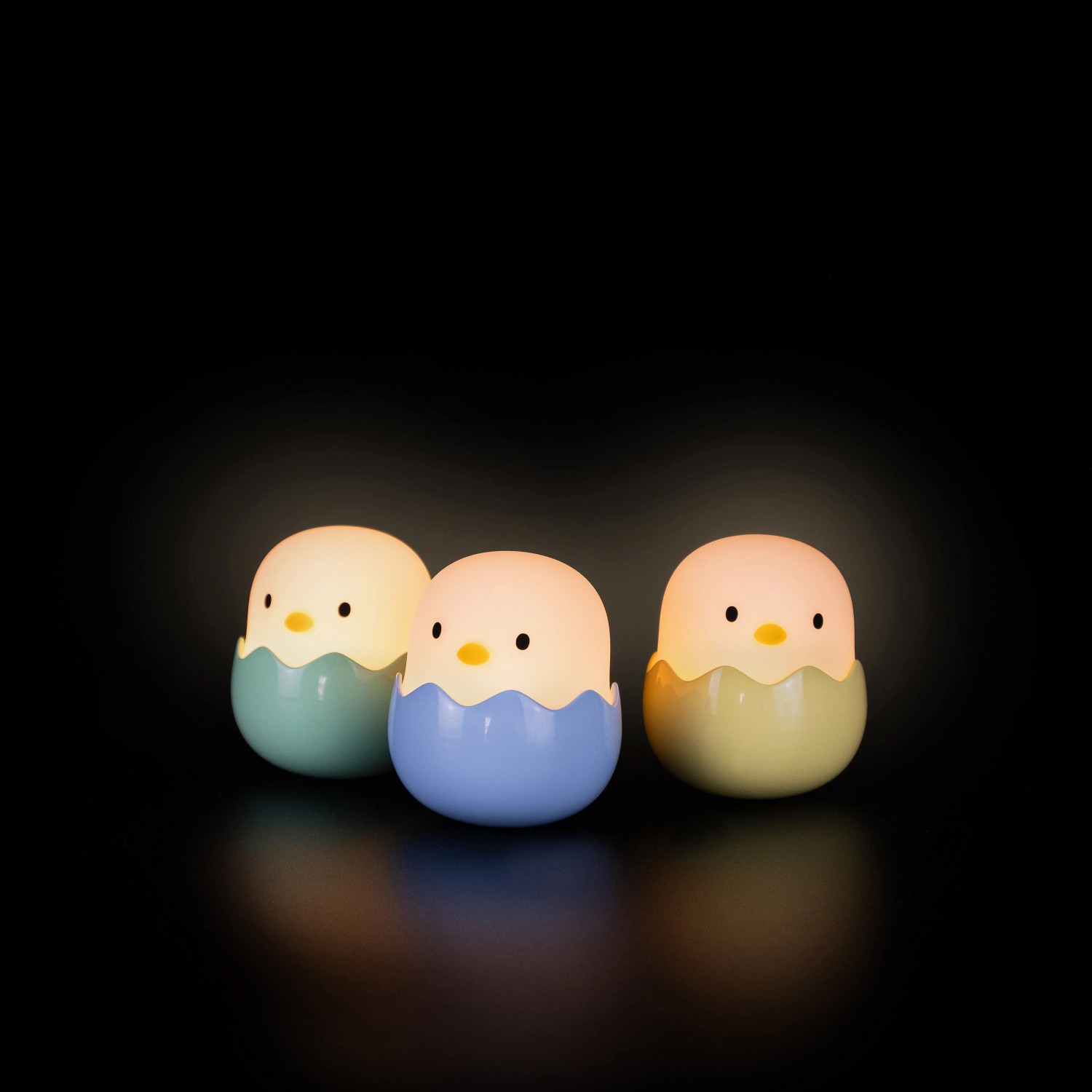 3er-Set dimmbare LED Nachtlichter in Kükenform für Babys und Kinder.